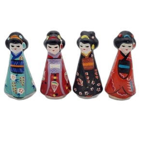 Lot of 4 Vintage Pottery Miniature Asian Woman Girl Figurine Hand Painted
